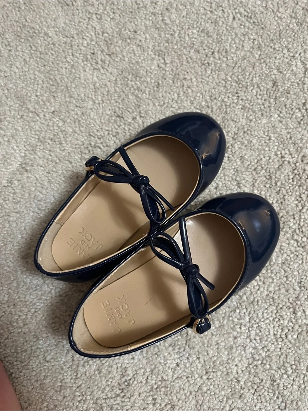 Janie and Jack Navy Patent Mary Janes with Bow Strap